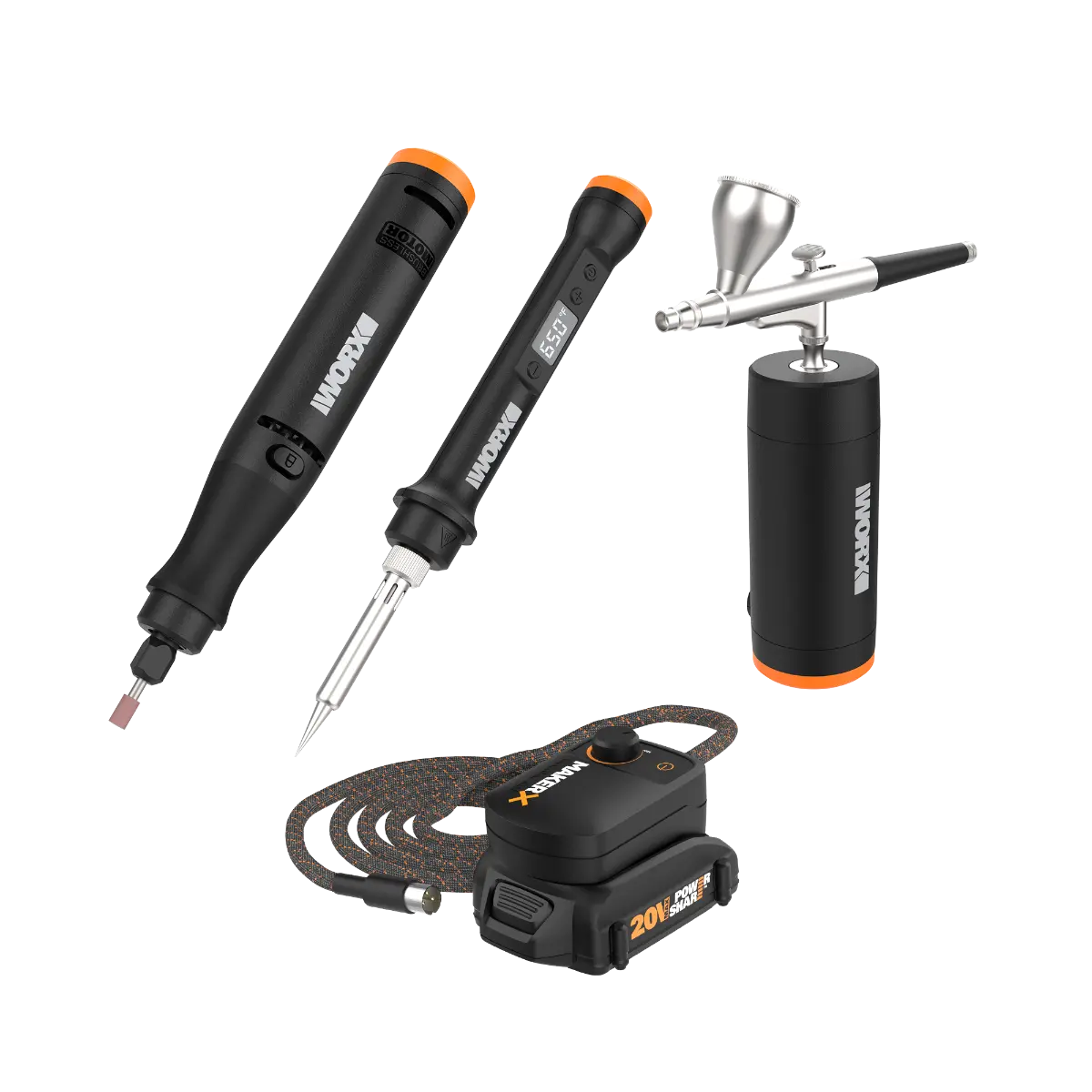 20V MAKERX 3pc Combo Kit - Rotary Tool + Wood & Metal Crafter + Air Brush