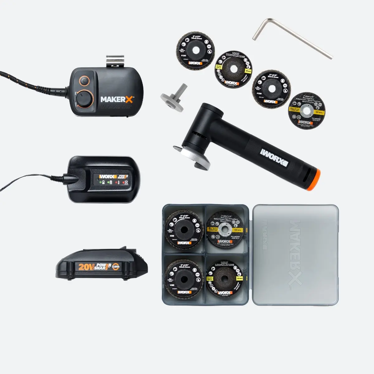 20V MAKERX Angle Grinder Crafting Tool Kit | WORX