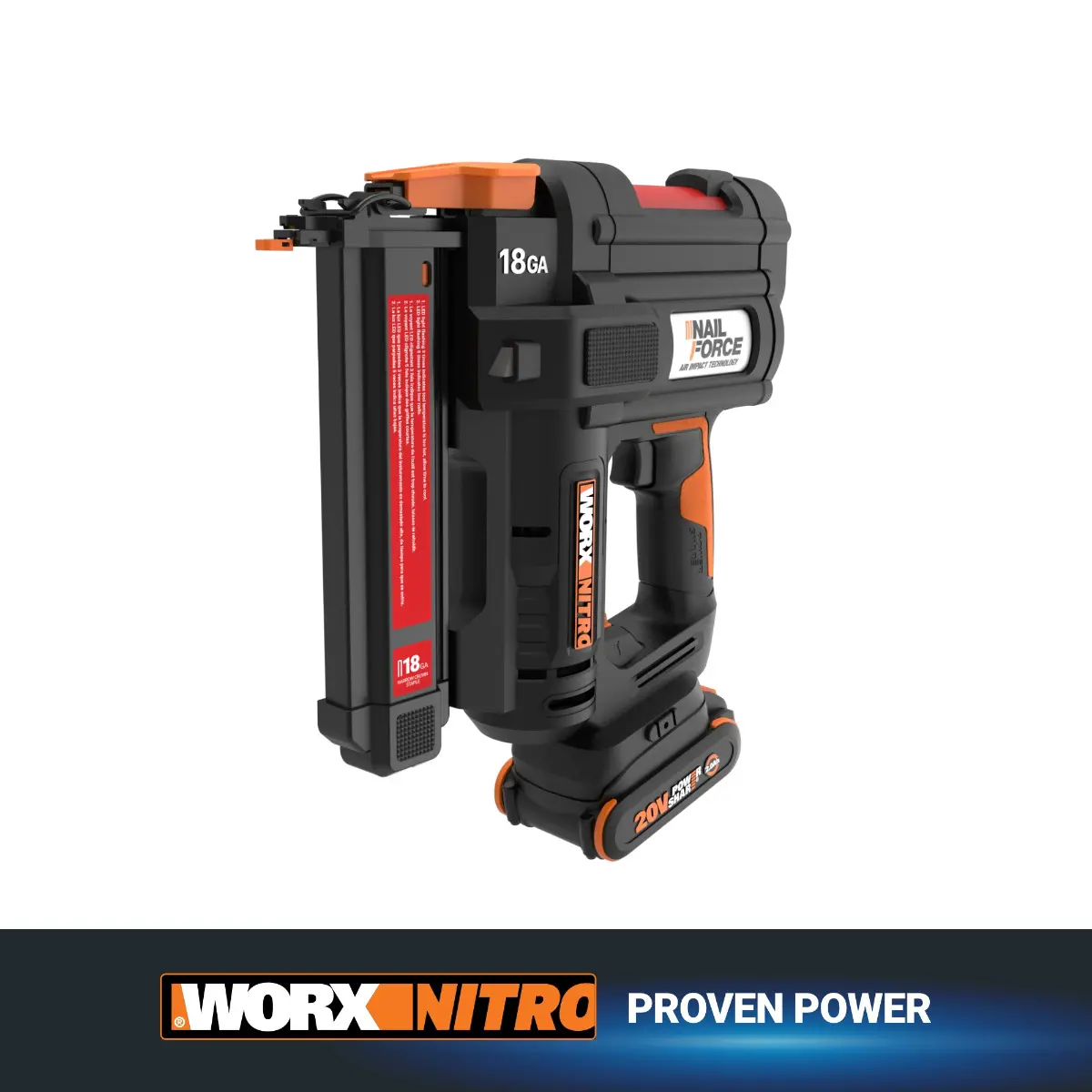 WORXNITRO 20V 18GA Narrow Crown Stapler-Tool + 2.0 Ah Battery