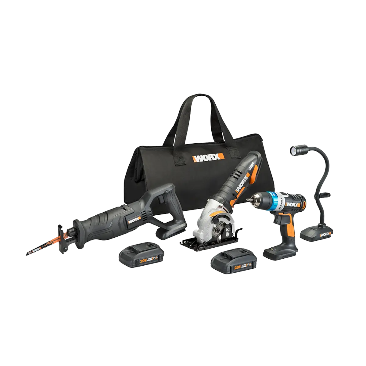 20V Power Share 4-Piece Kit Including Ai Drill, Worxsaw, Reciprocating Saw and Flex Light (Discontinued)