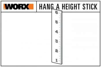 worx hang a height stick showing 1 to 6 inch measure stick