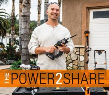 man holding jigsaw with the power 2 share orange banner