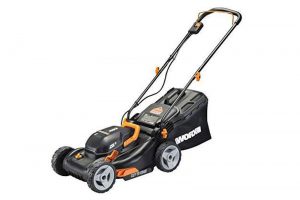 worx lawn mower wg743 on white background