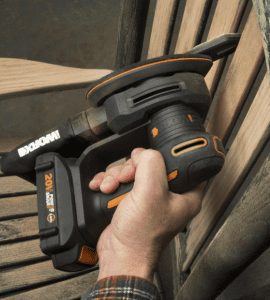 worx detail sander sanding in between chair pieces