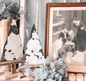 holiday diy christmas trees next to picture frame