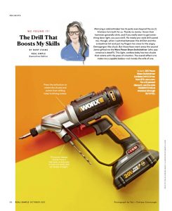 real simple magazine of yellow and orange background and drill on top