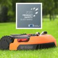 Orange and Black robotic lawn mower with 2021 product safety silver award