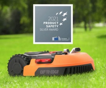 Orange and Black robotic lawn mower with 2021 product safety silver award