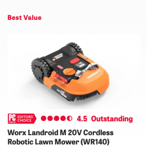 best value award from PC editors choice for worx landroid robotic lawn mower