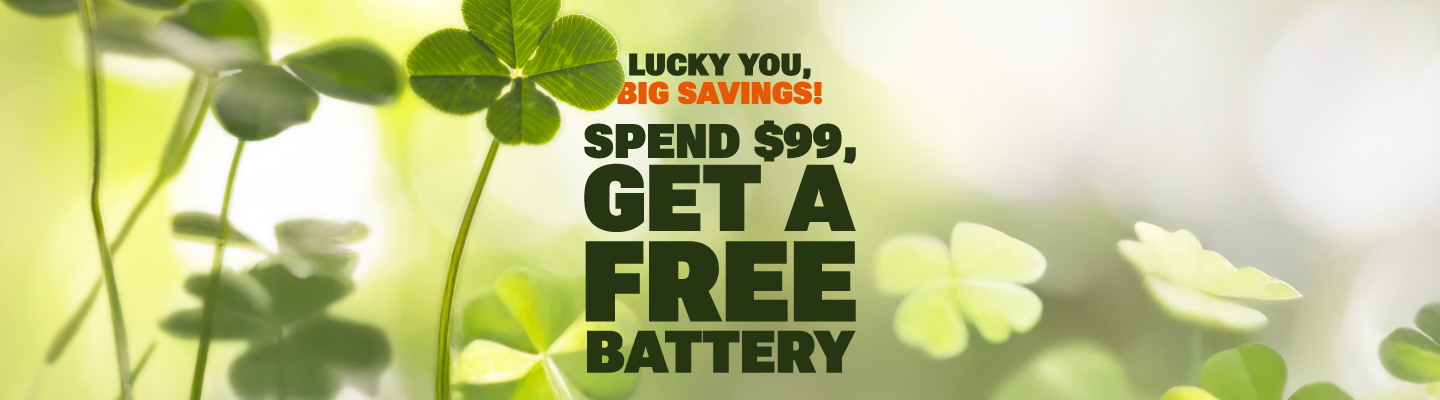 St. Patrick's Day Savings. Free battery on orders over $99. Ends Mar 19. Shop now!