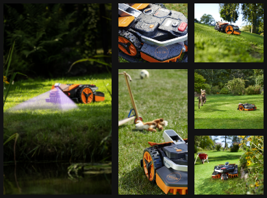 multiple images blendeded together of the landroid vision cutting in the yard