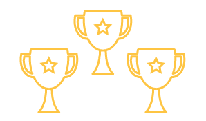 Three orange trophies with stars on them