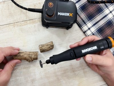 using rotary tool to cut stick