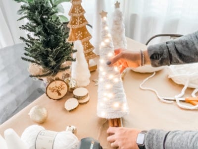 holding the yarn tree while lights are on