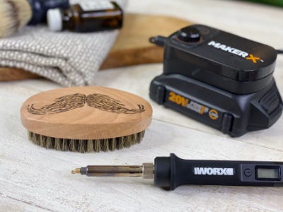 Wood mustache brush with wood and metal crafter