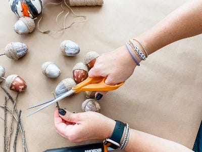 using scissors to cut tree branch