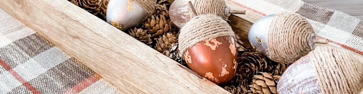 yarn wrapped acorn in basket