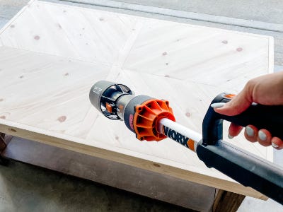 using worx blower to blow off top surface of table