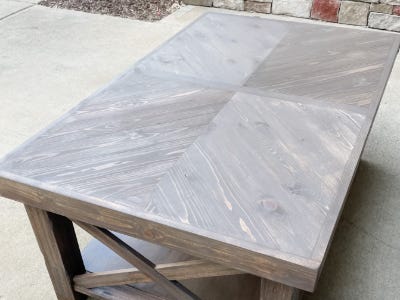 herringbone table outside on driveway