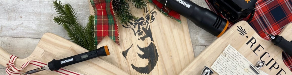 heat and metal crafter deer reindeer burned on wood plate