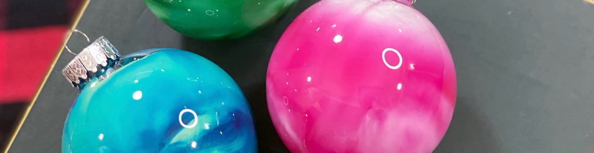 pink, green, and blue colored ornaments