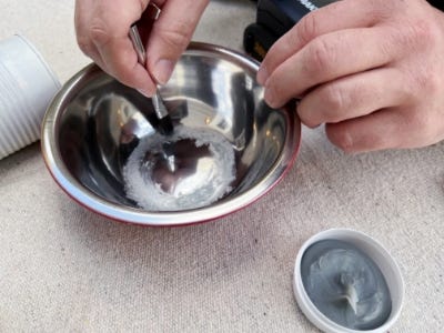 adding flux to the inside of the bowl