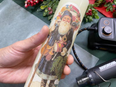 wrapping the santa cut off around candle