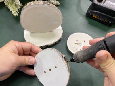 using drill bit on the edges of circle tree coaster