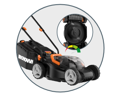 lawn mower with the close up of the blade