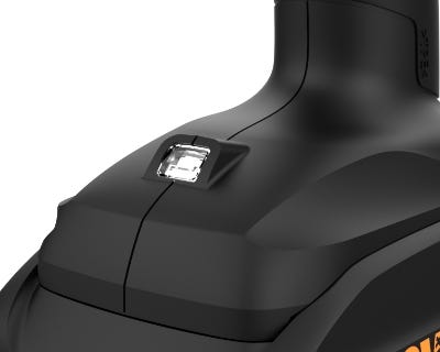 close up of the front of the drill to show the LED light