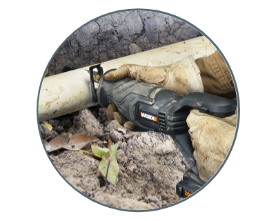 person using the saw on a tree trunk