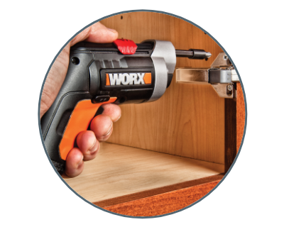 WORX 4v cordless EXT Reach Driver WX252L - drilling into wooden cubby