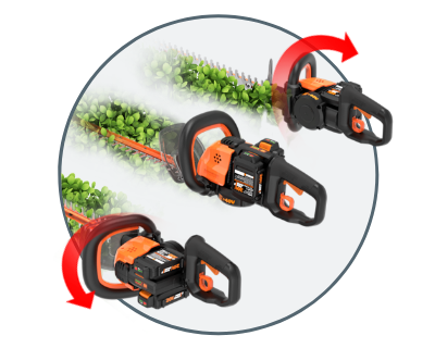 hedge trimmer shown 3 ways with the different handle positions