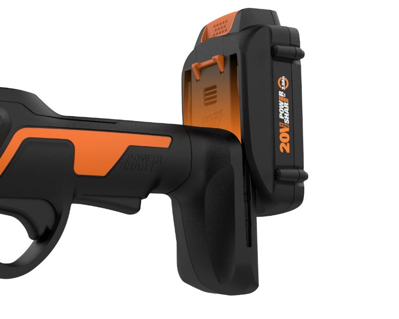 close up of the back of the shears where the battery inserts