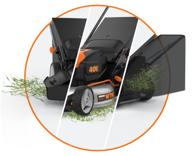 mower shown 3 ways depicting the 3 functions