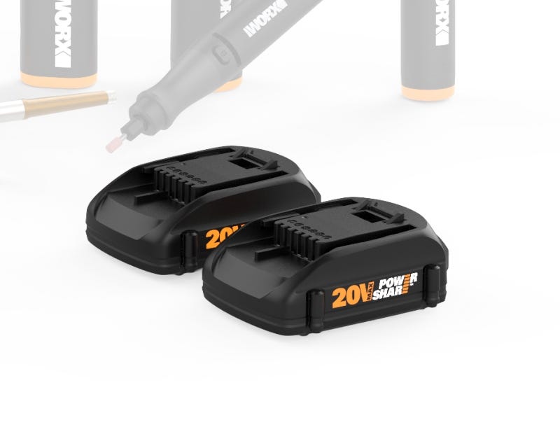 2 power share batteries on a white background