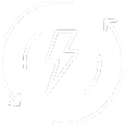 white lightning bolt icon with circular arrows around the outside