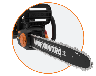 chainsaw bar with the Worx Nitro logo