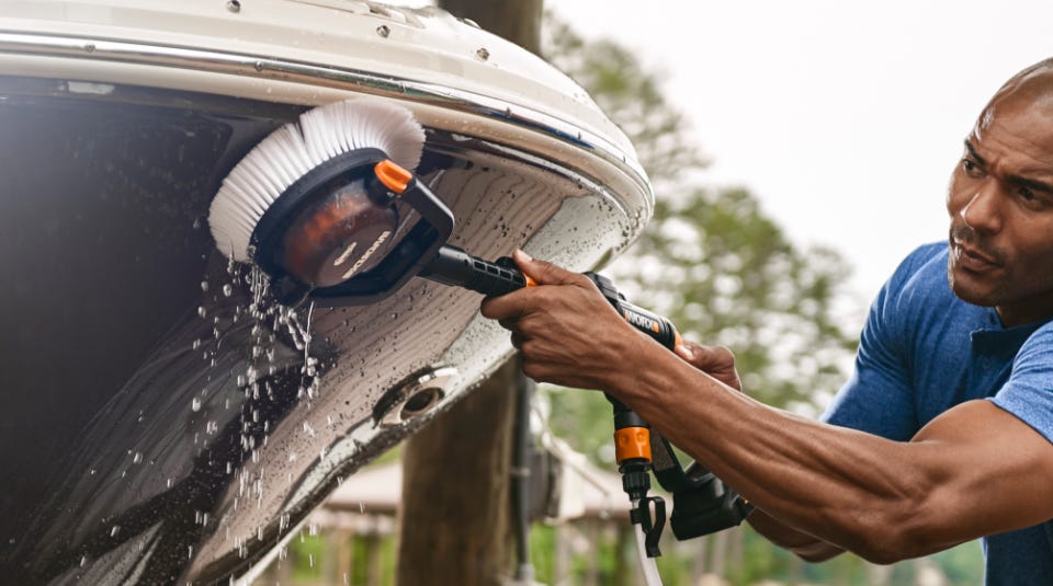 WORX Hydroshot Adjustable Power Scrubber with Quick Snap Connection (Hard  Bristles)