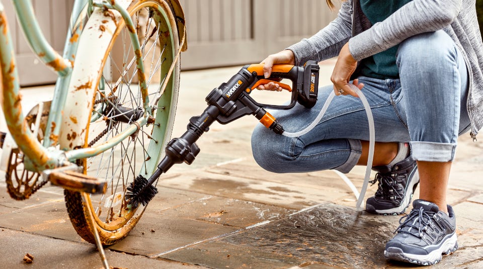 Worx Hydroshot Adjustable Outdoor Power Scrubber, Quick Snap Connection - Wa1821 (Hard Bristles)