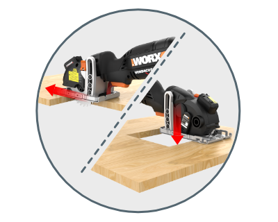 image of a saw shown two ways making both cuts