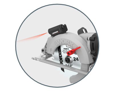 image of the saw with a red line to depict the laser