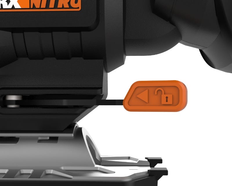 close up of the base plate and the orange adjustment lever