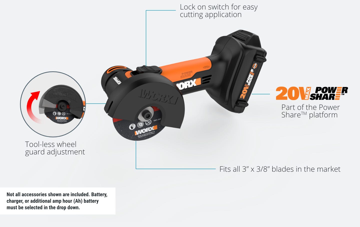 Mini Amoladora Chopper WORX WX801 Ø76 (20V/2,0Ah) 1 batería - Máquinas y  Herramientas online