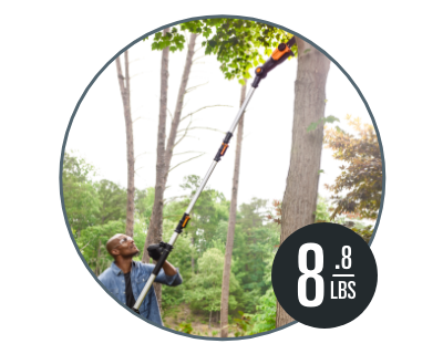 image of a man using a pole saw to cut branches from a tree