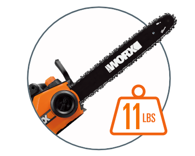 chainsaw pointed upwards with 11 pounds weight image.