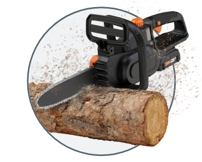 simulated image of the chainsaw cutting through a tree log