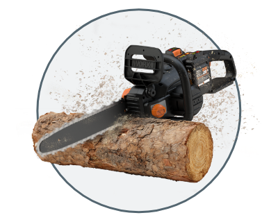 image of the chainsaw cutting through a log