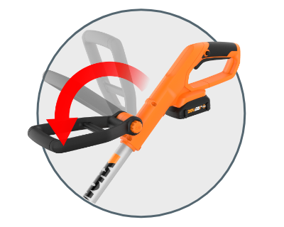 simulated image and a red arrow to show the different positions of the handle