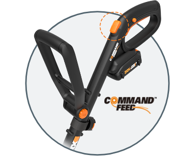 image of the trimmer handle with the command feed logo